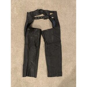 Vintage Wild Rider Leather Motorcycle Chaps Adjustable Belt XL Black